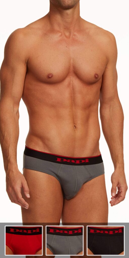 Papi 980403-950 3-Pack Cotton Stretch Brief 1 Black, 1 Gray, 1 Red by Papi