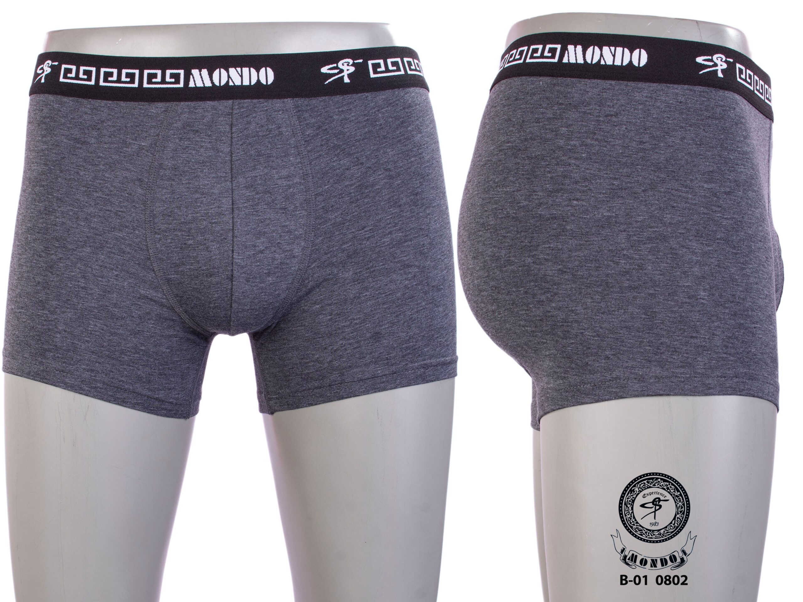 Gray Black Cotton Superior Stretch Boxer Briefs by Mondo