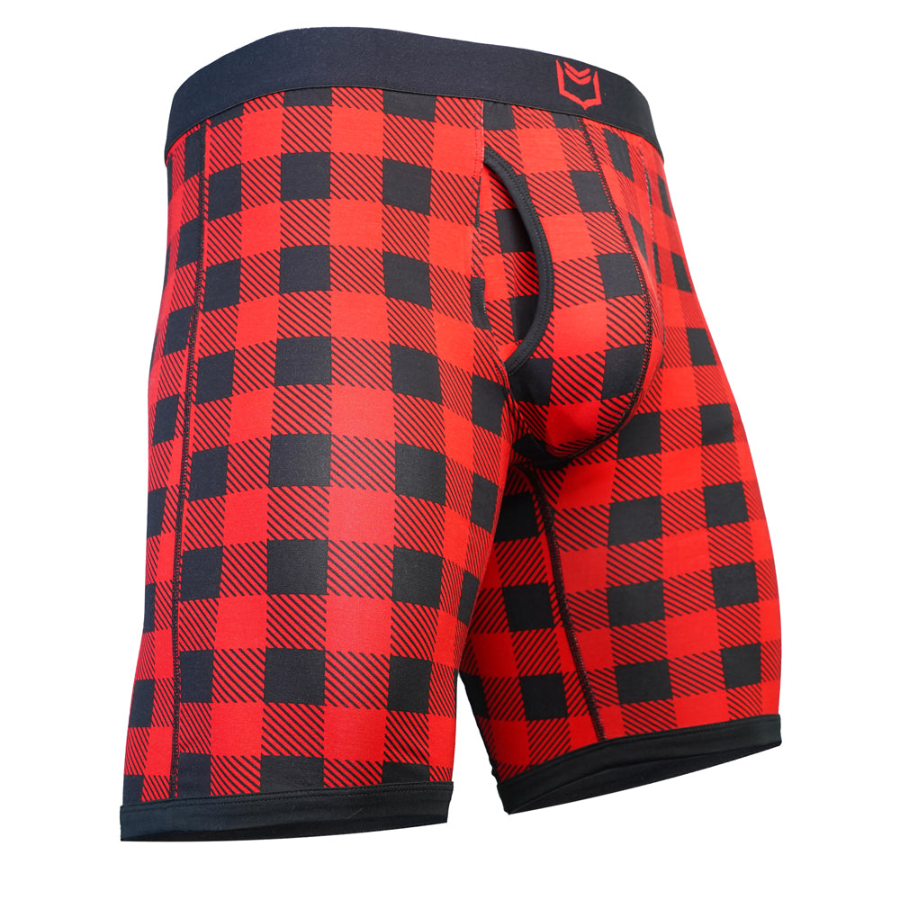 SHEATH V Bamboo Plaid Men’s 8″ Sports Performance Boxer Brief by SHEATH