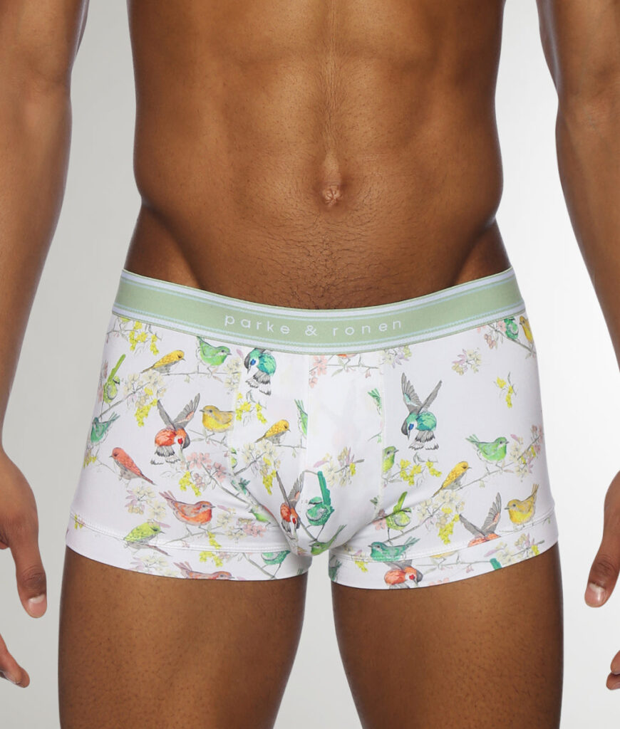 Parke & Ronen Bird Song White Low Rise Trunk by Parke & Ronen