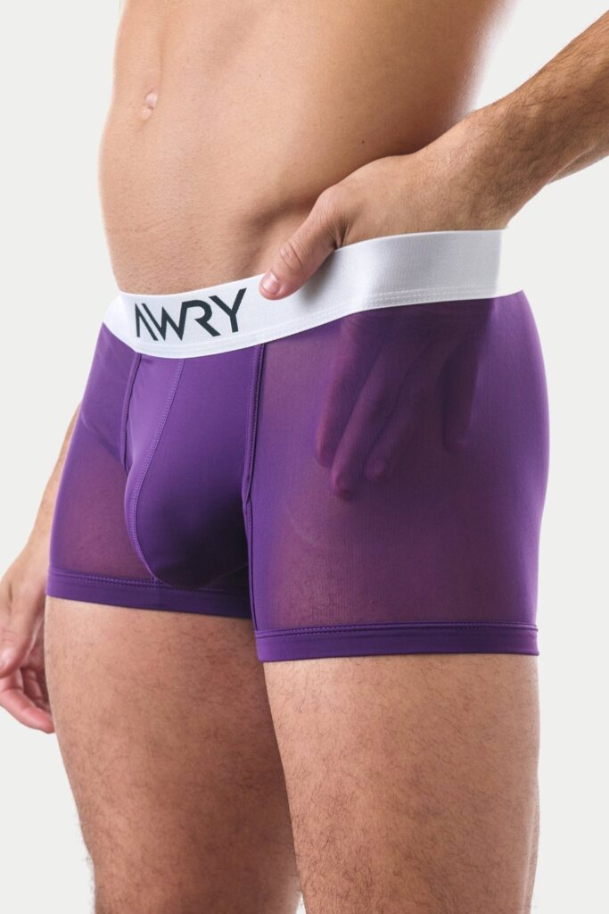 “Oops” REVEAL Thong Trunks – Purple by Awrywear
