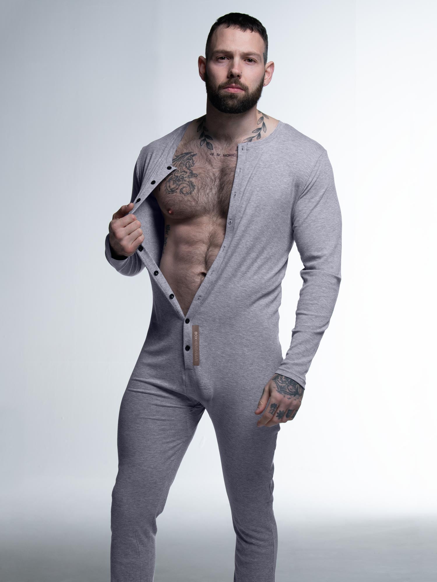 Mens Ribbed Onesie – Melange Grey by boxmenswear