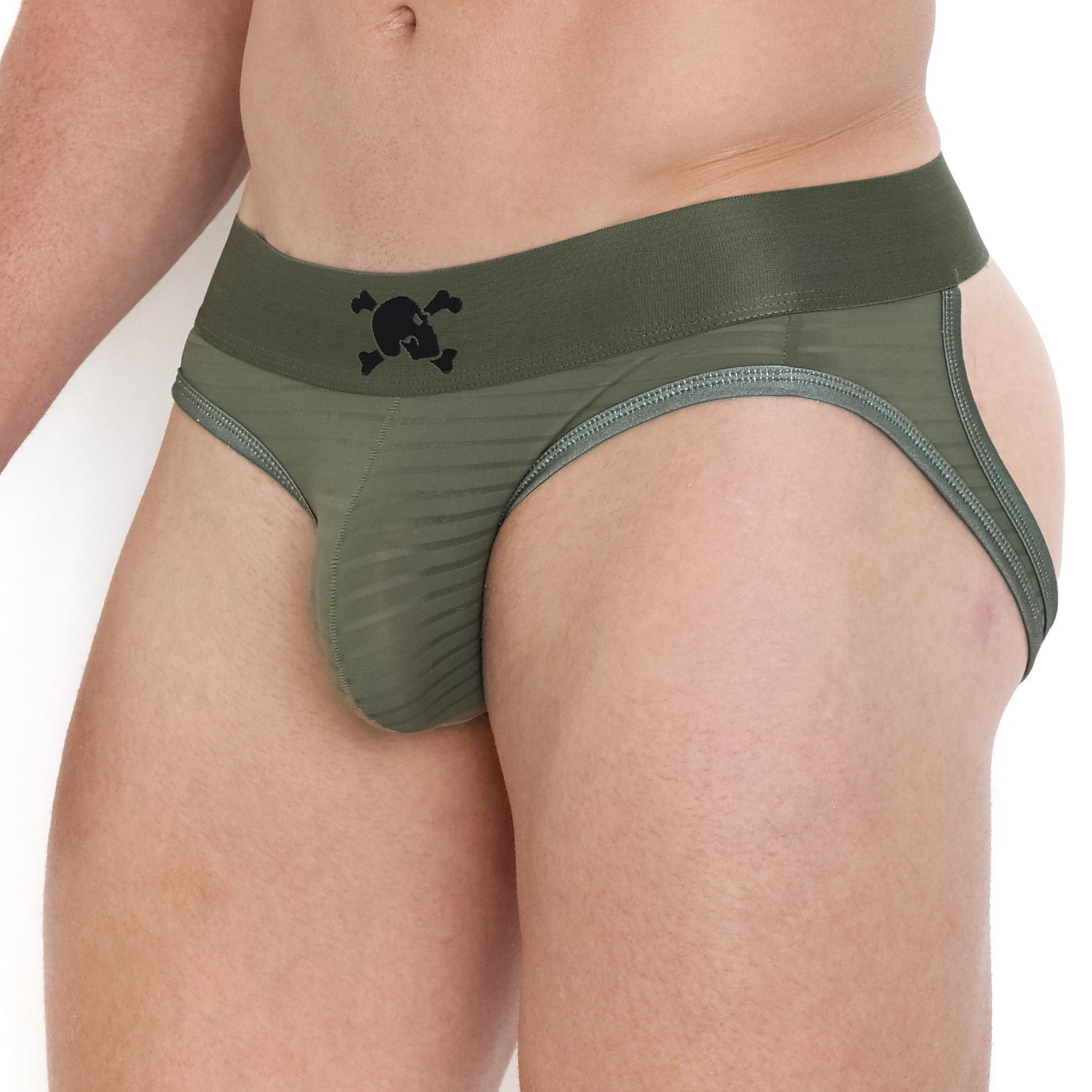 Just The Bones Sheer Olive Stripe Y Jock by skullandbonesny